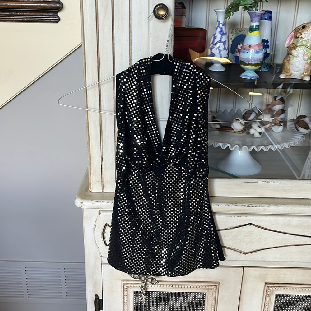 Black Halter Sequined Tank Top